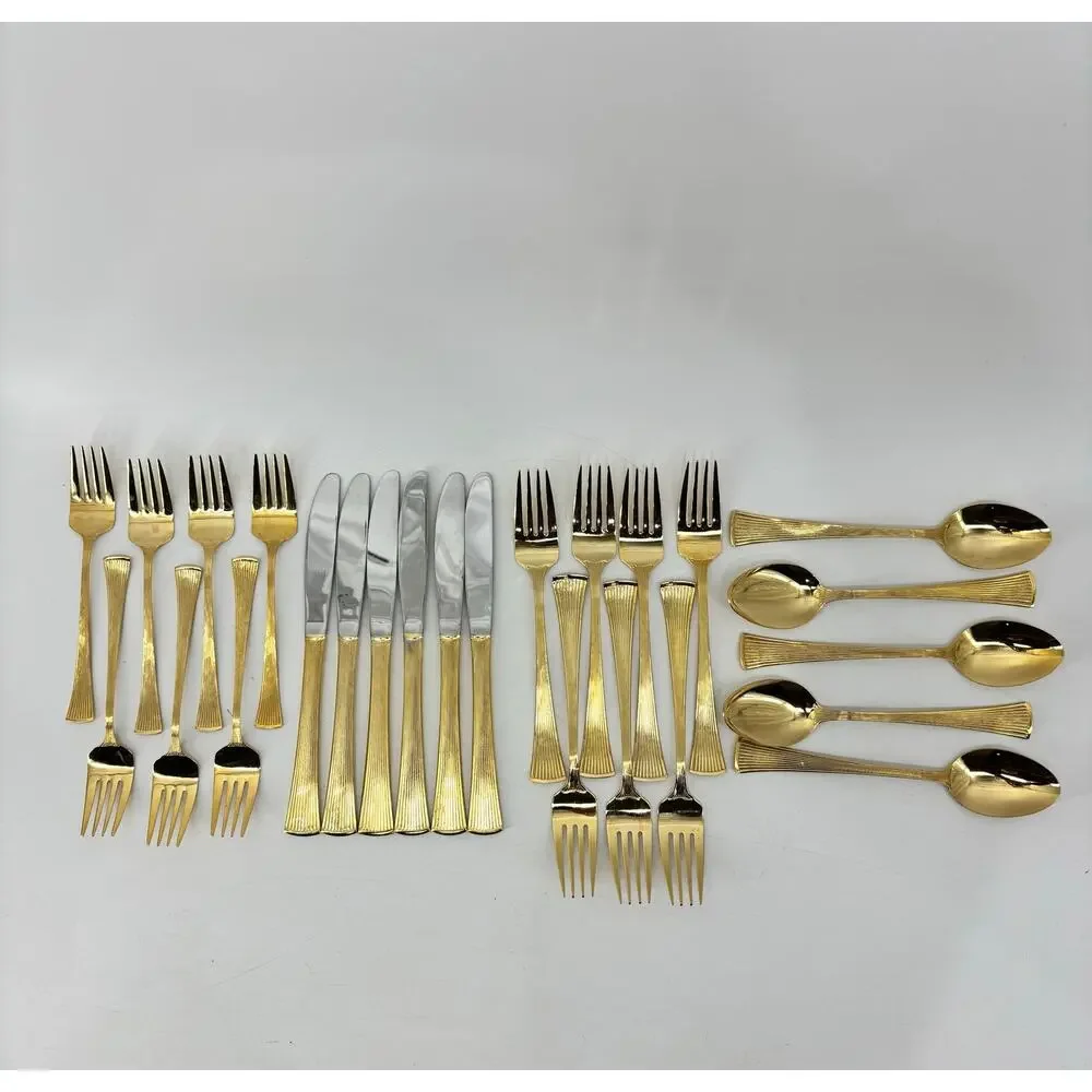 Golden Barclay Gold Tone Flatware 25 Pcs Hollywood Regency Fork Spoon